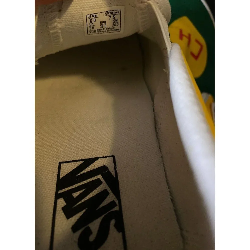 Vans Slip On Unisex CH Yellow Green Red Heart Men 6 Women 7.5